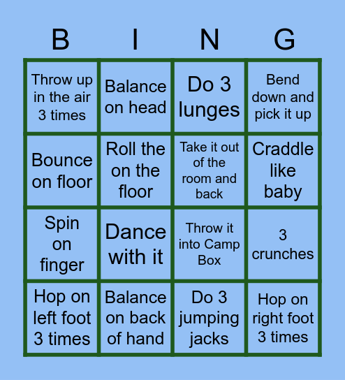 Sock Ball Bingo Card