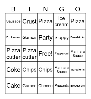 National Pizza Party Day Bingo Card