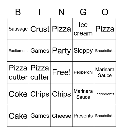 National Pizza Party Day Bingo Card