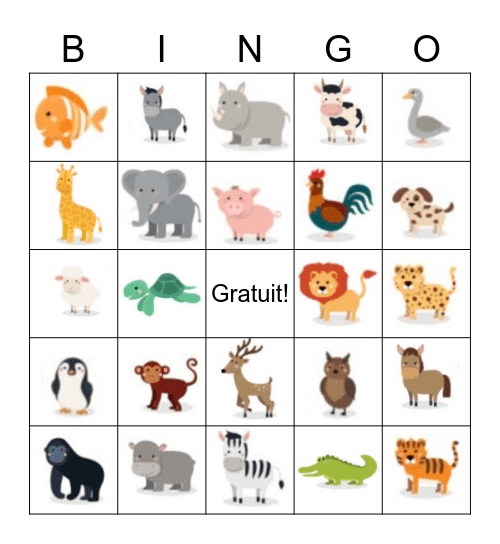 Bingo des animaux Bingo Card