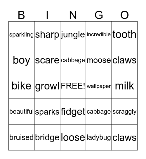 Grandma and Pajama Night! Bingo Card