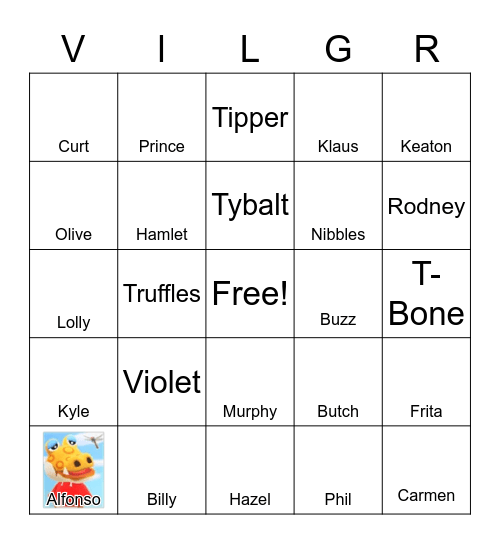 Animal Crossing Villager Bingo Card