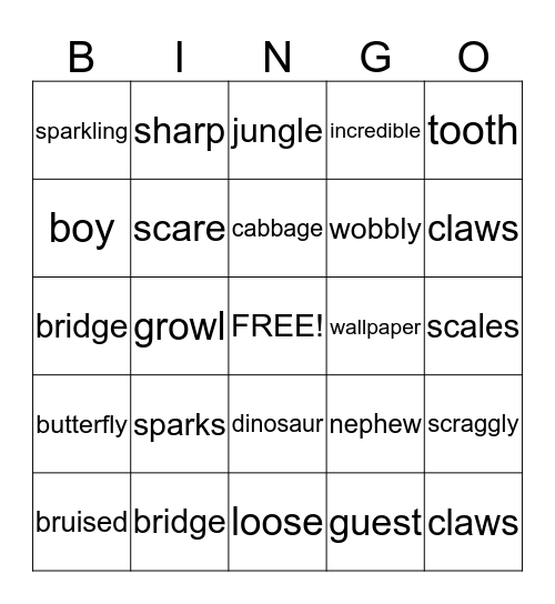 Grandma and Pajama Night! Bingo Card