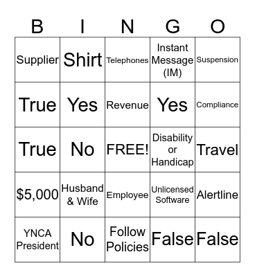 Compliance Bingo Game #3 Bingo Card