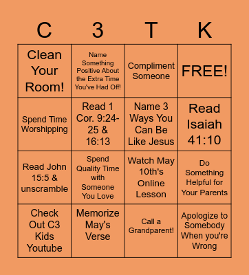C3 Kid's Bingo! Bingo Card