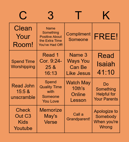 C3 Kid's Bingo! Bingo Card