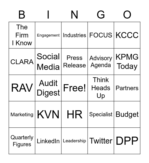KPMG Lingo Bingo Card