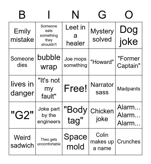 Oz 9 Finale Bingo Card