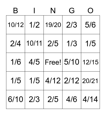 Equivalent Fraction Bingo Card