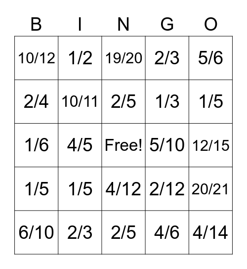 Equivalent Fraction Bingo Card