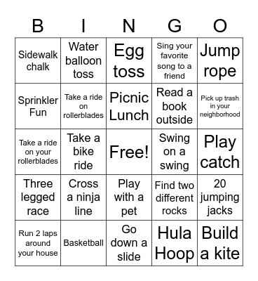 Field Day 2020 Bingo Card