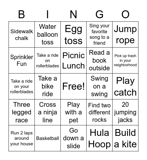 Field Day 2020 Bingo Card