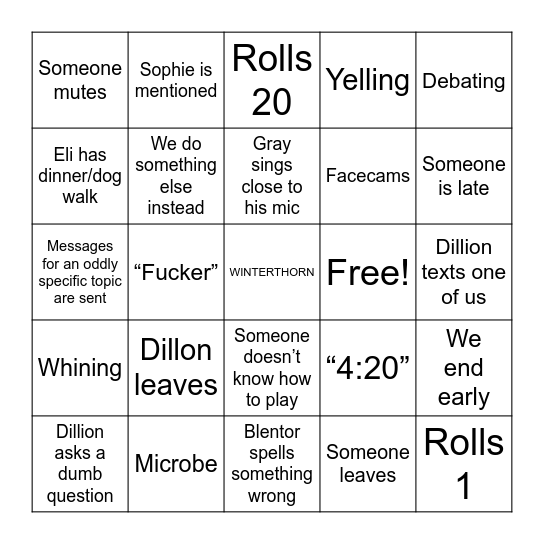 D&D Bingo Card