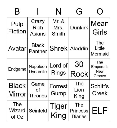 Movies And Tv Bingo Card