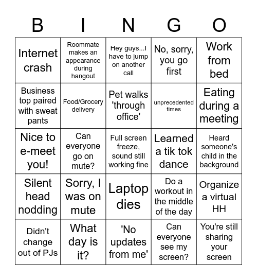 WFH Bingo! Bingo Card