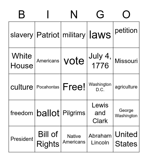 History  Bingo Card