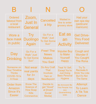 Quarantine Bingo Card