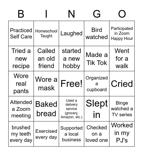 COVID-Bingo for Week of May 18 Bingo Card