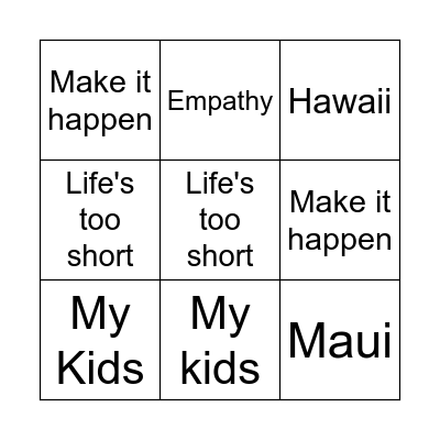 Maui Pete Bingo Card