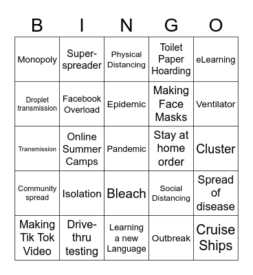 COVID Bingo Card