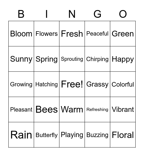 Spring Time Bingo Card