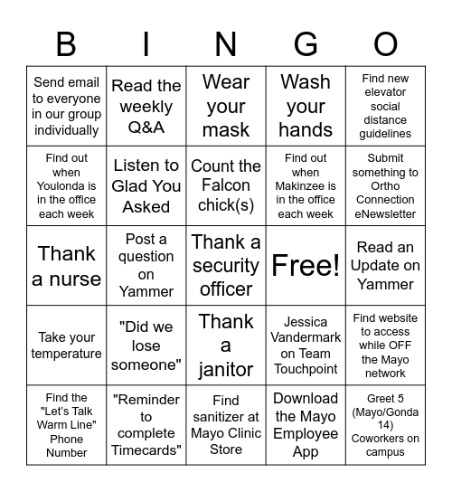 Orthopedic Bingo Card