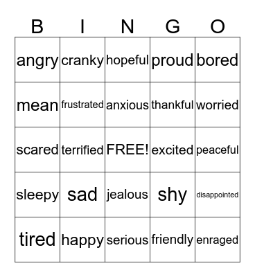 FEELINGS BINGO Card