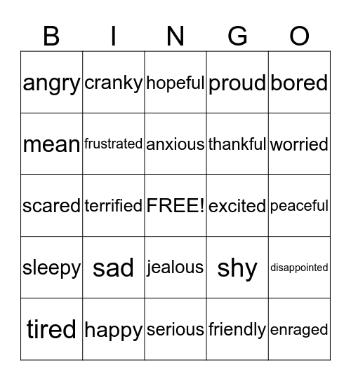 FEELINGS BINGO Card