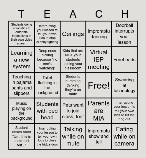 E-Learning Bingo for Teachers Bingo Card