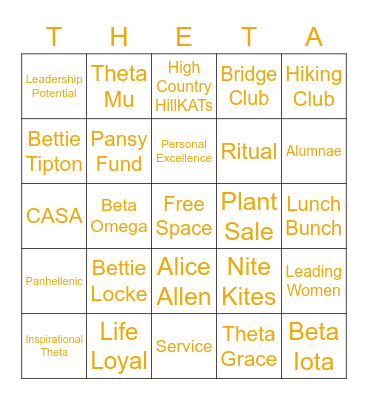 Theta Bingo Card