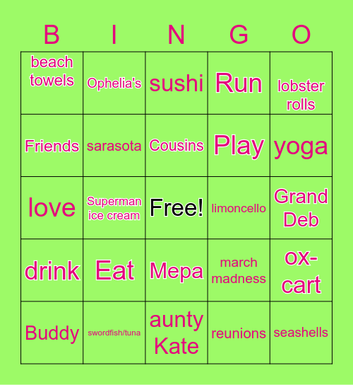 Family Bingo Card