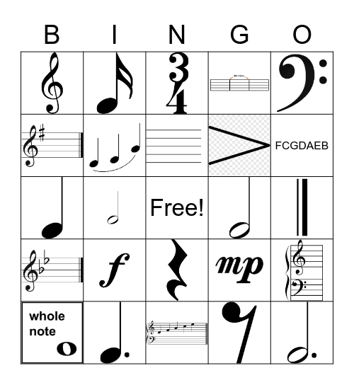 Music Bingo Card