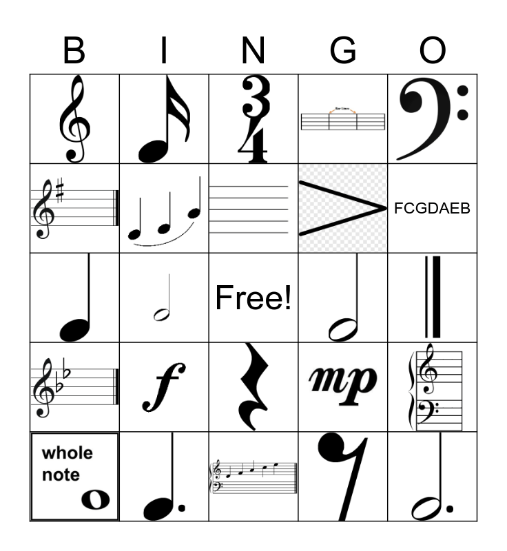 Music Bingo Card