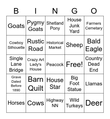 Adventuring Bingo Card