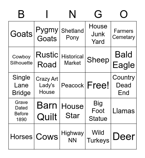 Adventuring Bingo Card