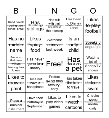 Intro Bingo Card