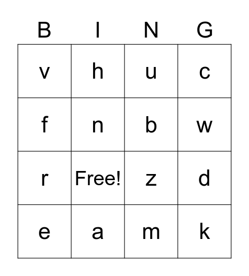 Charlie’s Alphabet Bingo Card