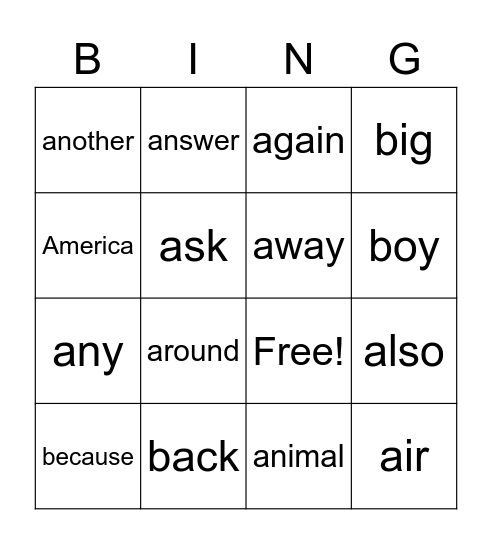 Untitled Bingo Card
