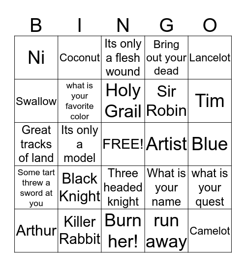 Monty Python Bingo! Bingo Card