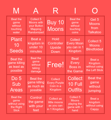 Super Mario Odyssey Bingo Board Bingo Card