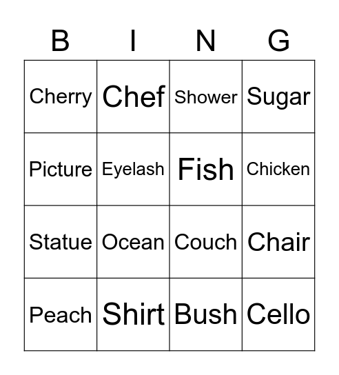 /č/ and /š/ Bingo Card