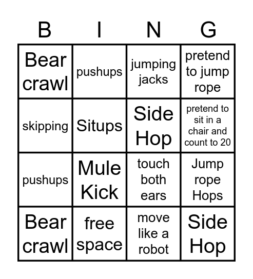 Fitnes Bingo Card