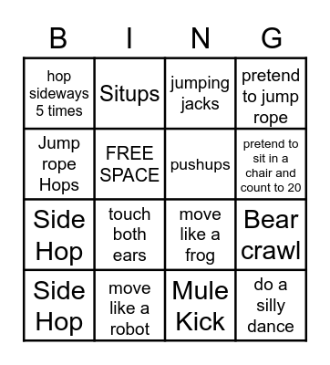 Fitnes Bingo Card