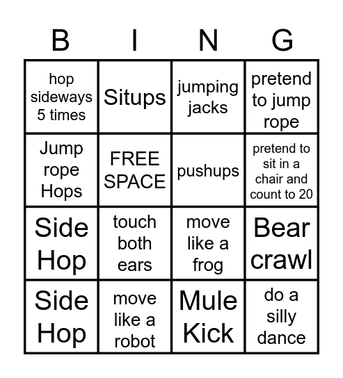 Fitnes Bingo Card