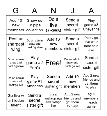 Ganja Game #4 Bingo Card