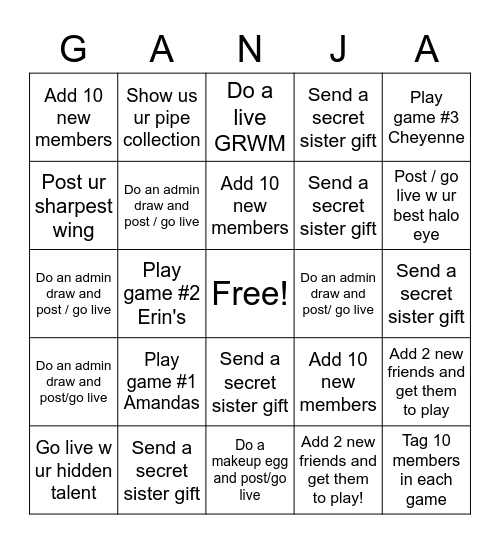 Ganja Game #4 Bingo Card