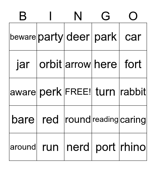 /r/ words Bingo Card