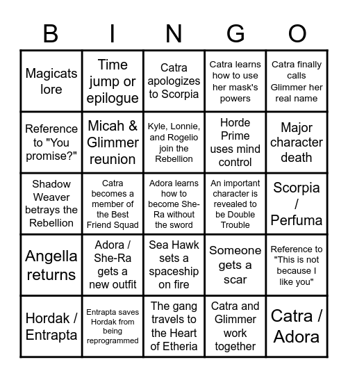 She-Ra Season 5 Bingo! Bingo Card
