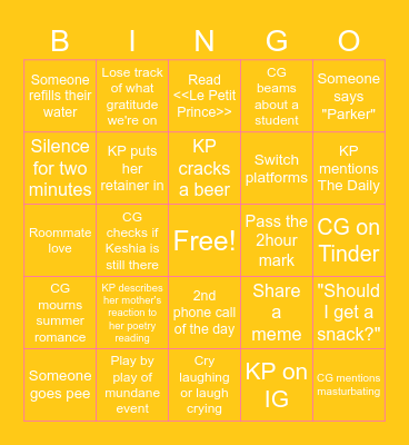 Gralms Nightly Phone Bingo Card