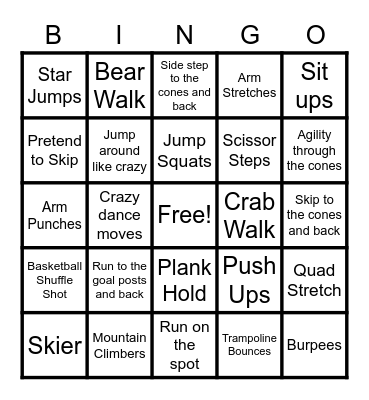 Fitness Bingo Card